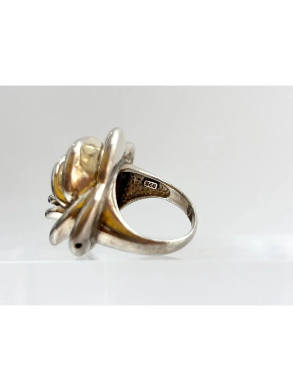 Blooming Rose Floral Beautiful Jumbo Sterling Silver 925 Vintage Ring - sz 7